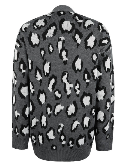Leopard Open Front Dropped Shoulder Cardigan-Angel Casuals
