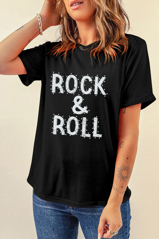 Letter Graphic Round Neck Short Sleeve T-Shirt-Angel Casuals