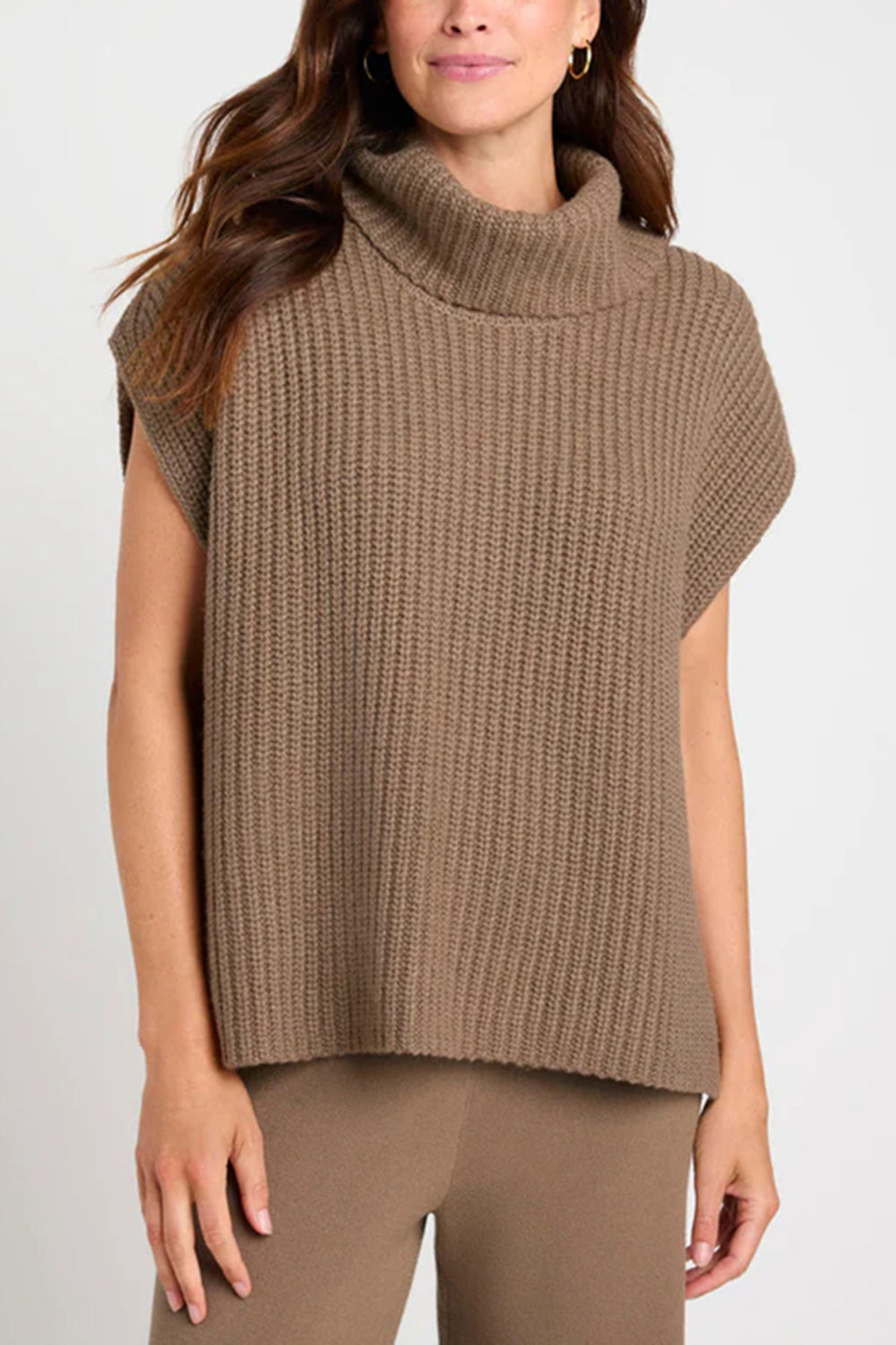 Slit Turtleneck Cap Sleeve Sweater-Angel Casuals