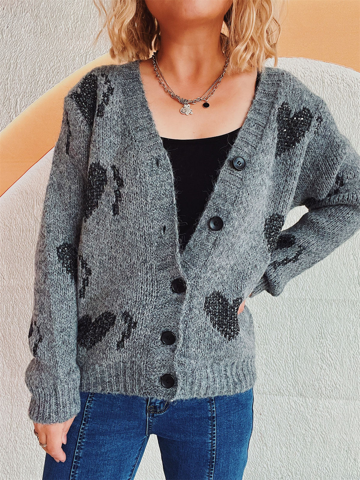 Heart Button Up Long Sleeve Cardigan-Angel Casuals
