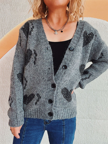 Heart Button Up Long Sleeve Cardigan-Angel Casuals