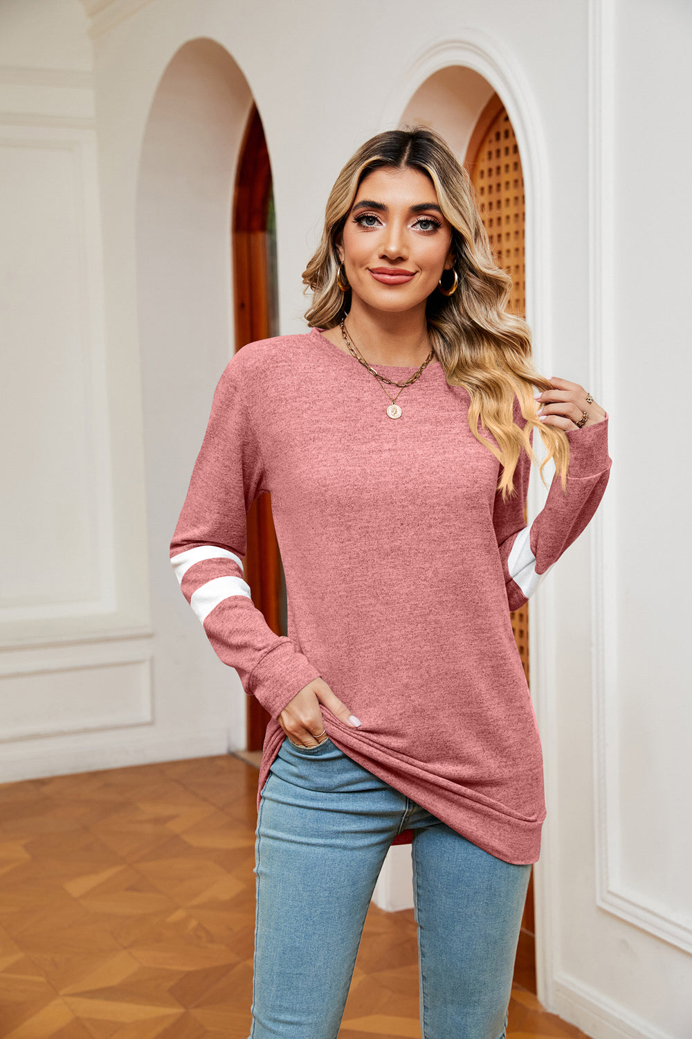 Round Neck Long Sleeve Top-Angel Casuals