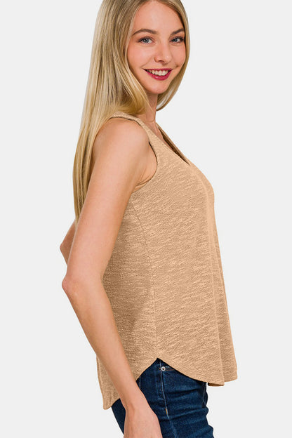 Zenana V-Neck Curved Hem Tank-Angel Casuals