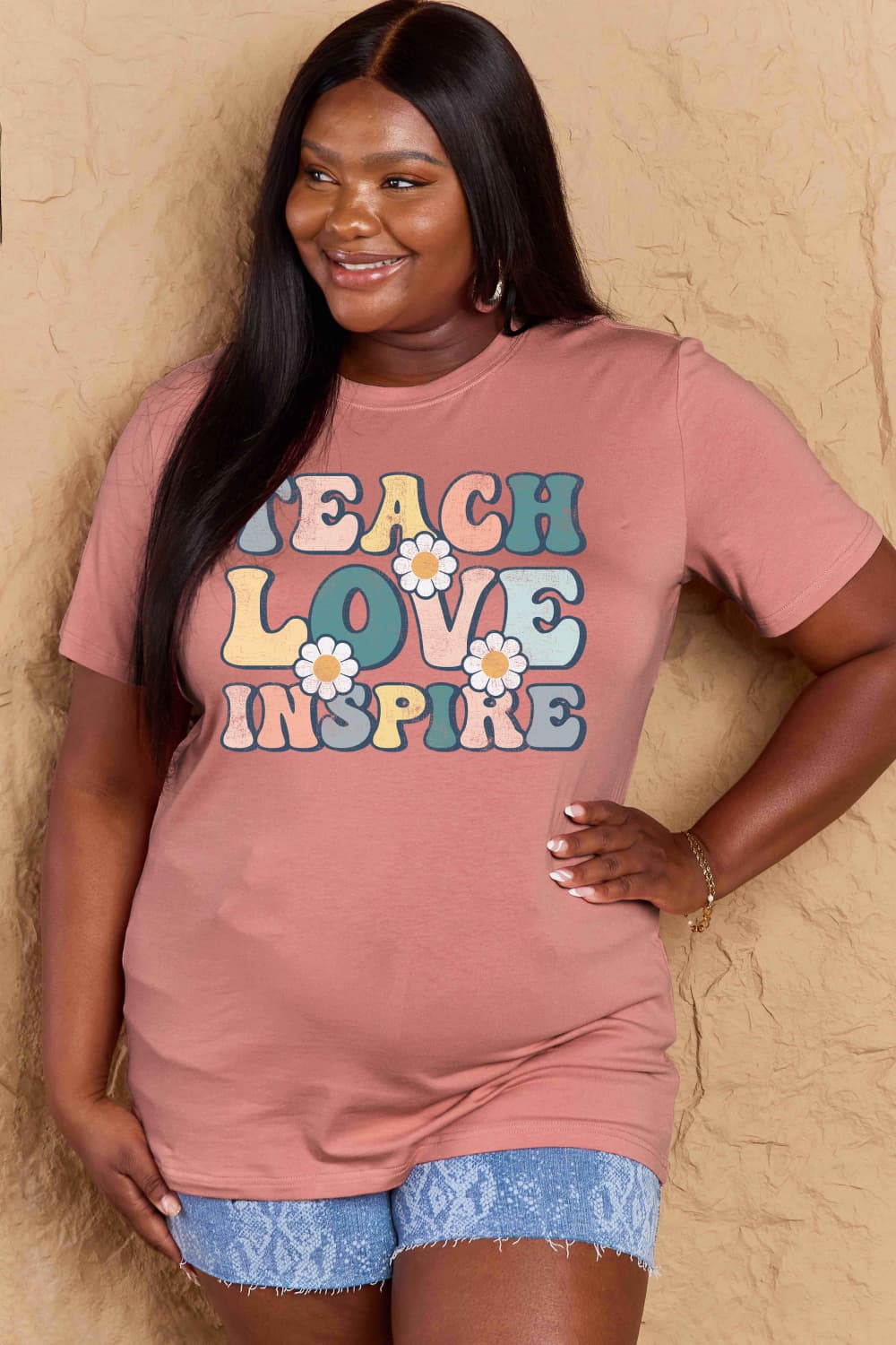 Simply Love Full Size TEACH LOVE INSPIRE Graphic Cotton T-Shirt-Angel Casuals