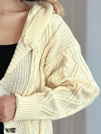 Cable-Knit Long Sleeve Hooded Cardigan-Angel Casuals
