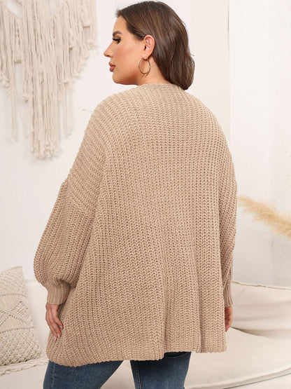 Plus Size Open Front Dropped Shoulder Knit Cardigan-Angel Casuals
