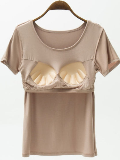 Round Neck Modal T-Shirt with Bra-Angel Casuals