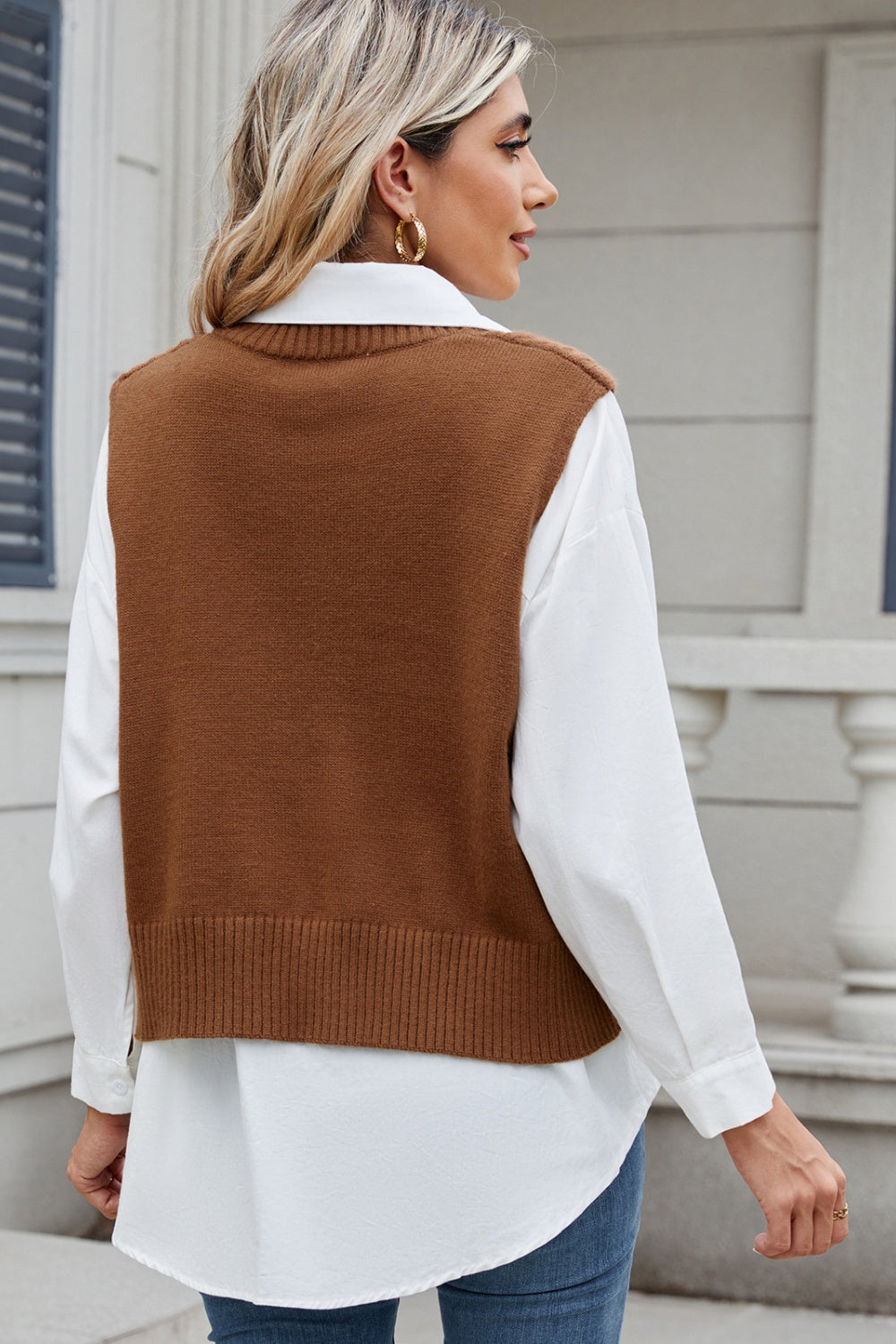 Cable-Knit V-Neck Sweater Vest-Angel Casuals