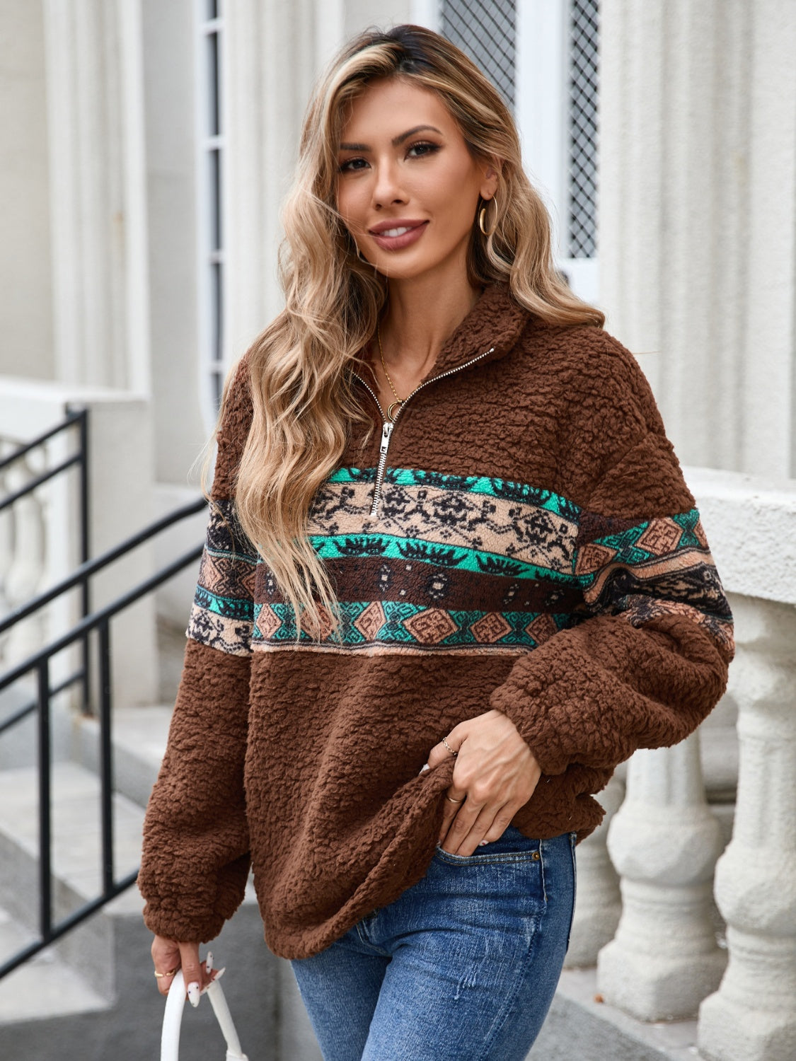 Half Zip Long Sleeve Fuzzy Top-Angel Casuals