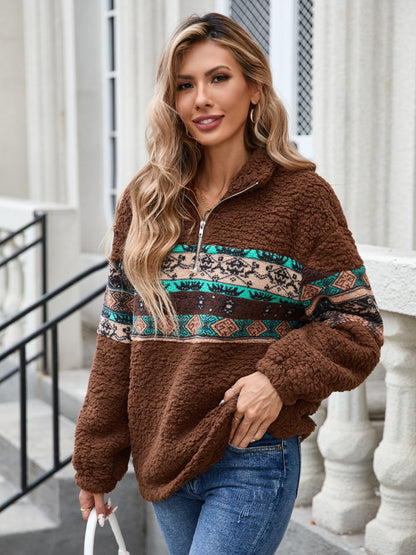 Half Zip Long Sleeve Fuzzy Top-Angel Casuals