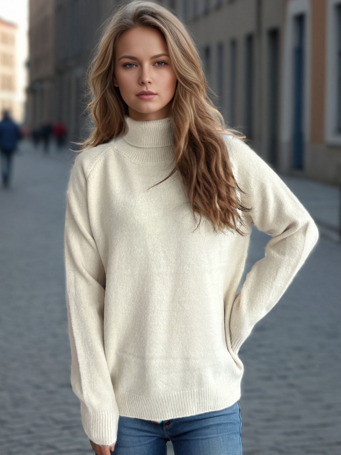 Solid Color Turtleneck Long Sleeve Sweater-Angel Casuals