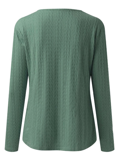 Decorative Button Round Neck Long Sleeve Top-Angel Casuals