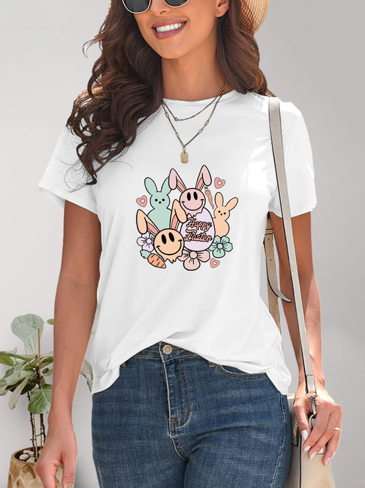 Graphic Round Neck Short Sleeve T-Shirt-Angel Casuals