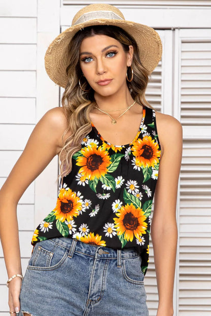 Floral Scoop Neck Tank Top-Angel Casuals