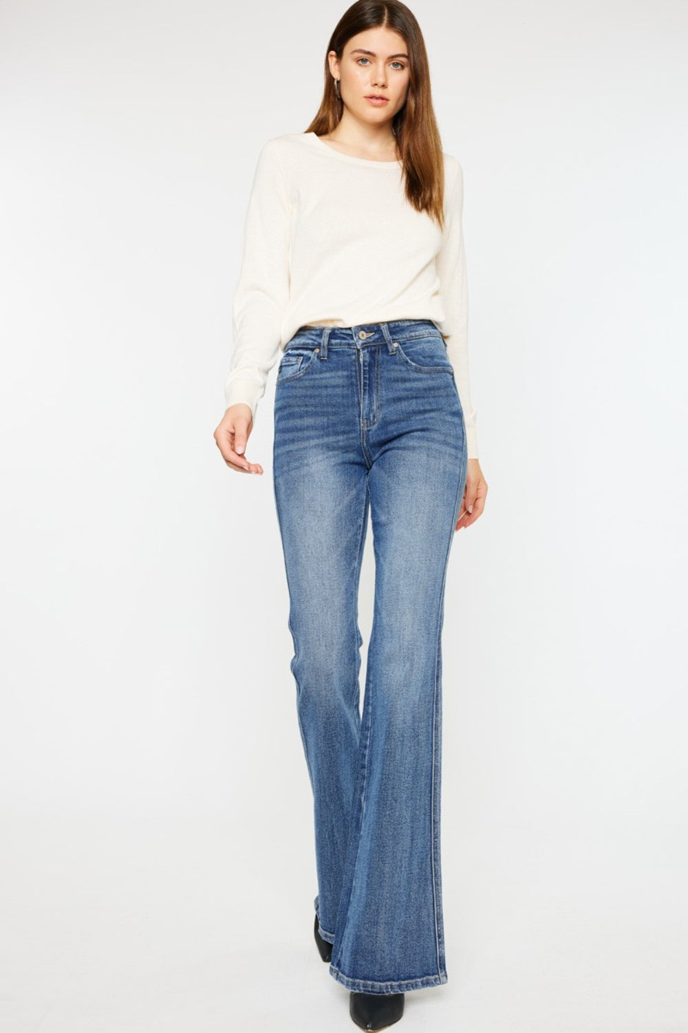 Kancan Cat's Whiskers High Waist Flare Jeans-Angel Casuals