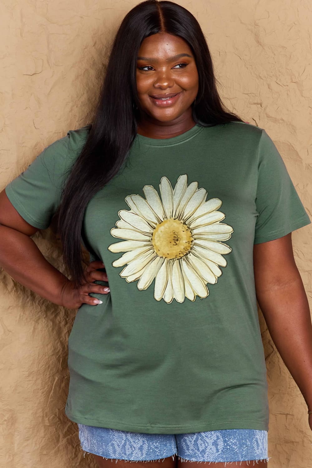 Simply Love Full Size FLOWER Graphic Cotton Tee-Angel Casuals