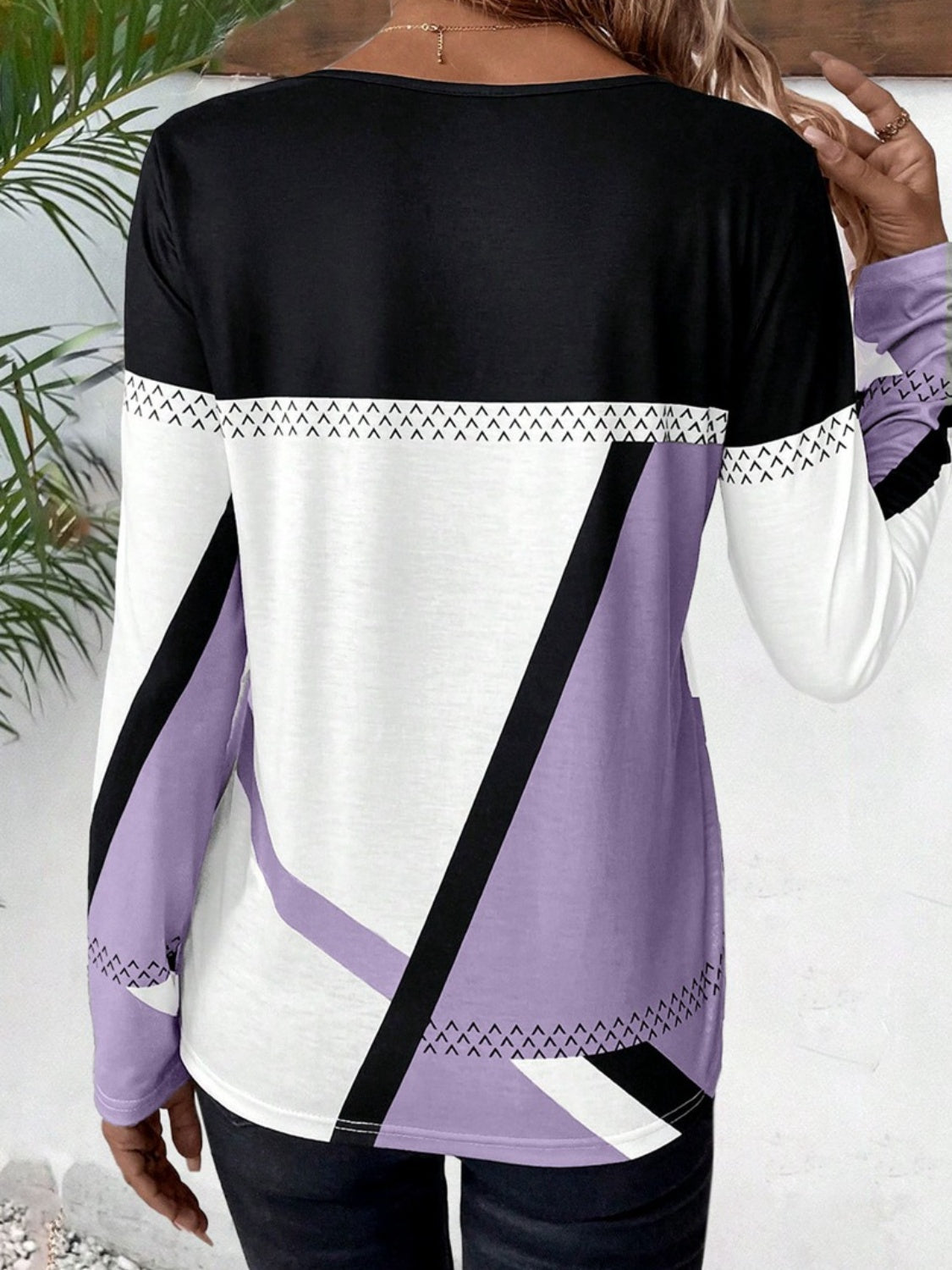 Contrast Round Neck Long Sleeve T-Shirt-Angel Casuals