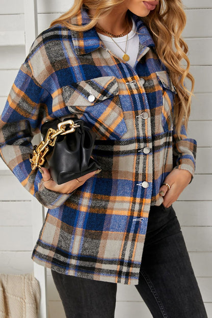 Plaid Pocketed Button Down Shacket-Angel Casuals