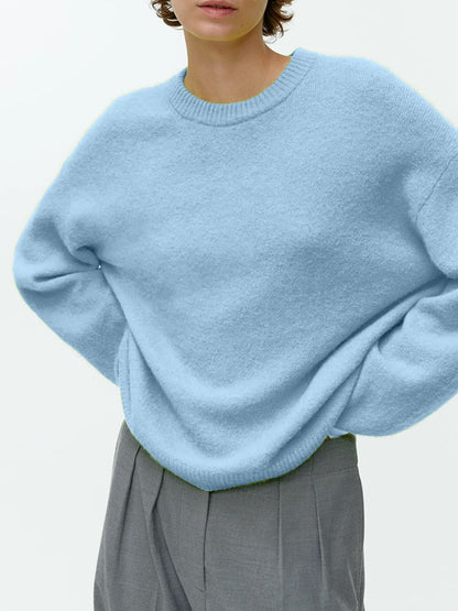 Round Neck Drop Shoulder Sweater-Angel Casuals