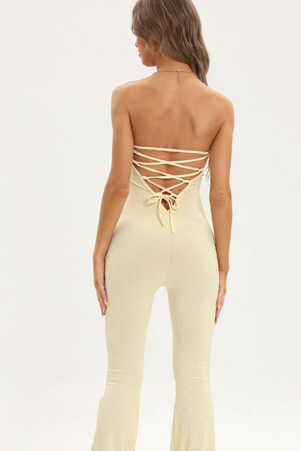 Lace-Up Strapless Jumpsuit-Angel Casuals