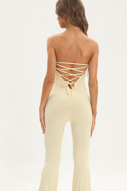 Lace-Up Strapless Jumpsuit-Angel Casuals