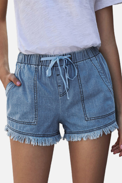 Pocketed Frayed Denim Shorts-Angel Casuals