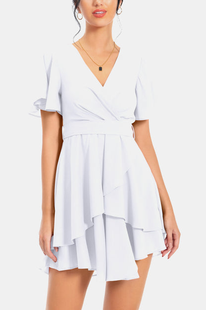 Surplice Neck Flutter Sleeve Dress-Angel Casuals