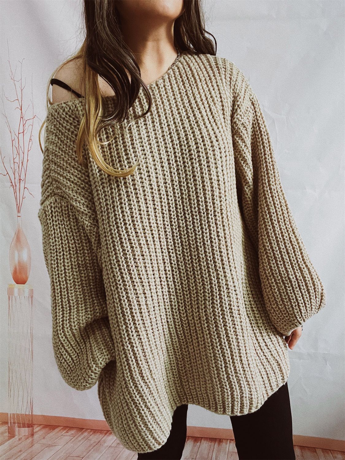 Boat Neck Long Sleeve Sweater with Belt-Angel Casuals