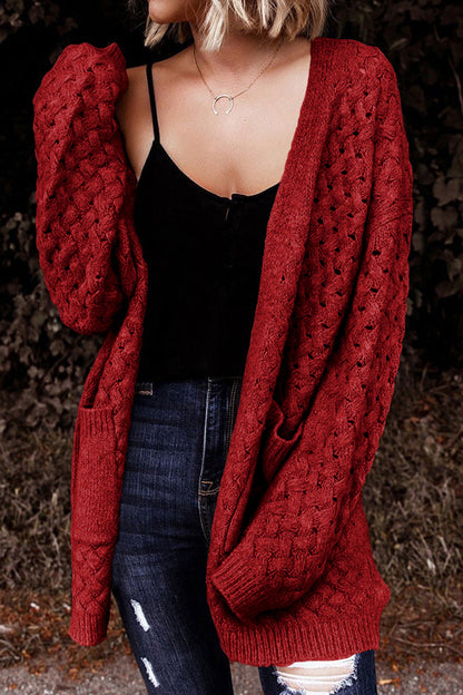 Open Front Dropped Shoulder Cardigan with Pockets-Angel Casuals