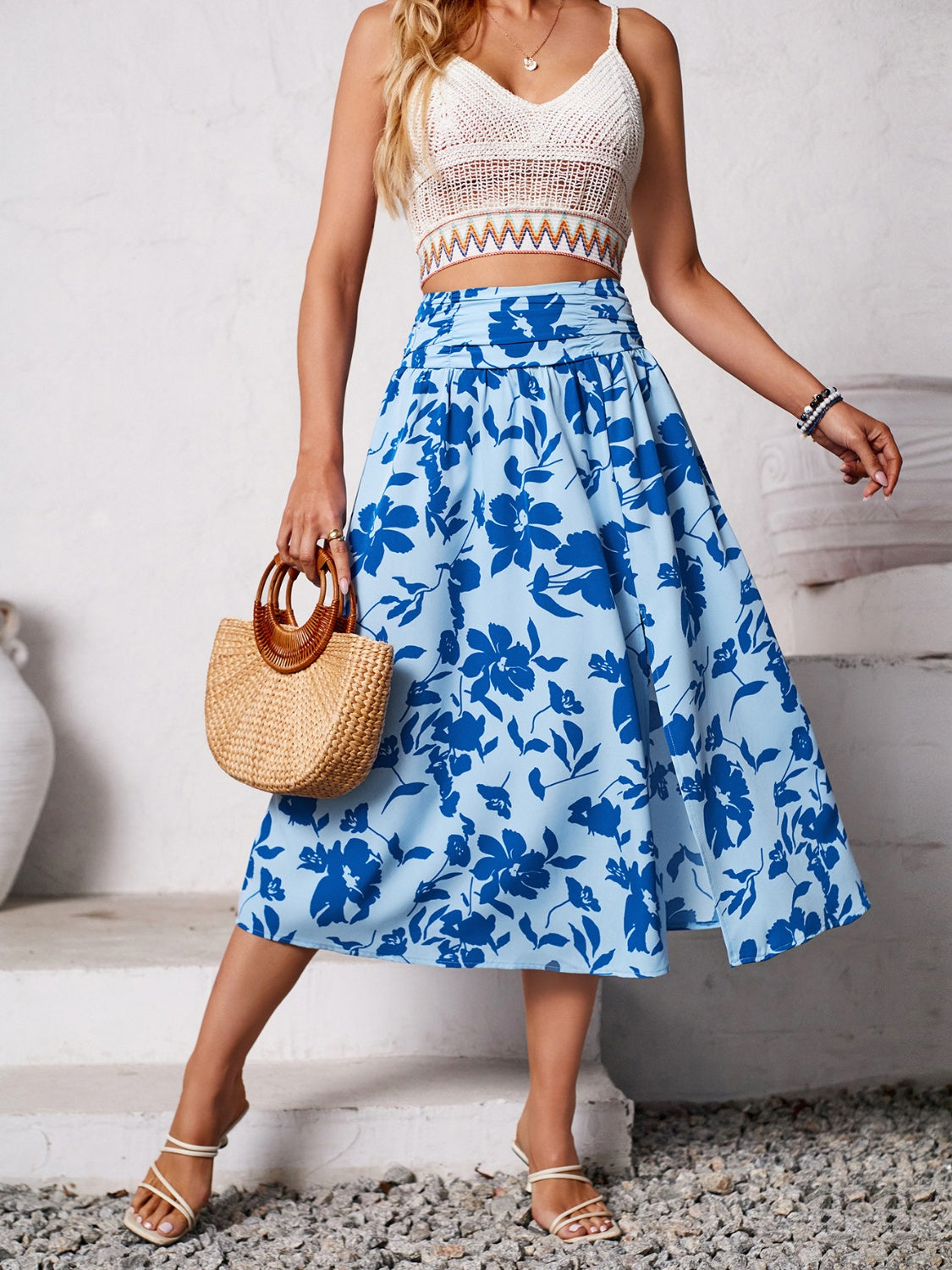 Slit Printed Midi Skirt-Angel Casuals