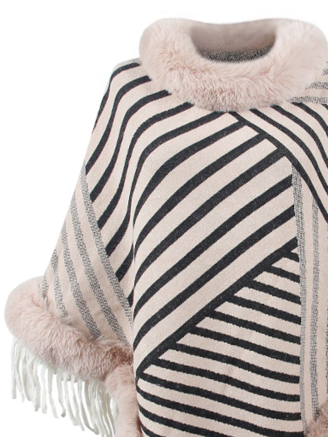 Striped Fringe Hem Poncho-Angel Casuals