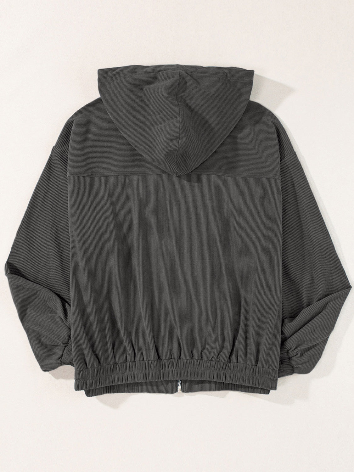 Drawstring Zip Up Long Sleeve Hooded Jacket-Angel Casuals