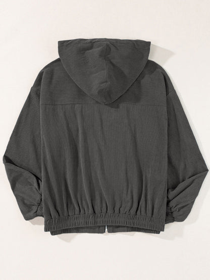 Drawstring Zip Up Long Sleeve Hooded Jacket-Angel Casuals