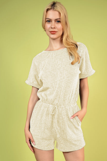 Round Neck Short Sleeve Romper with Pockets-Angel Casuals