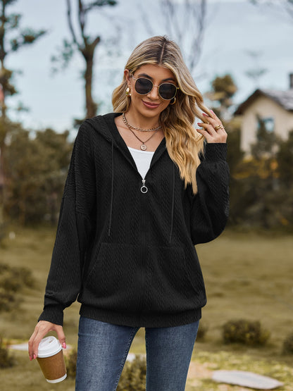 Zip Up Drawstring Long Sleeve Hooded Jacket-Angel Casuals