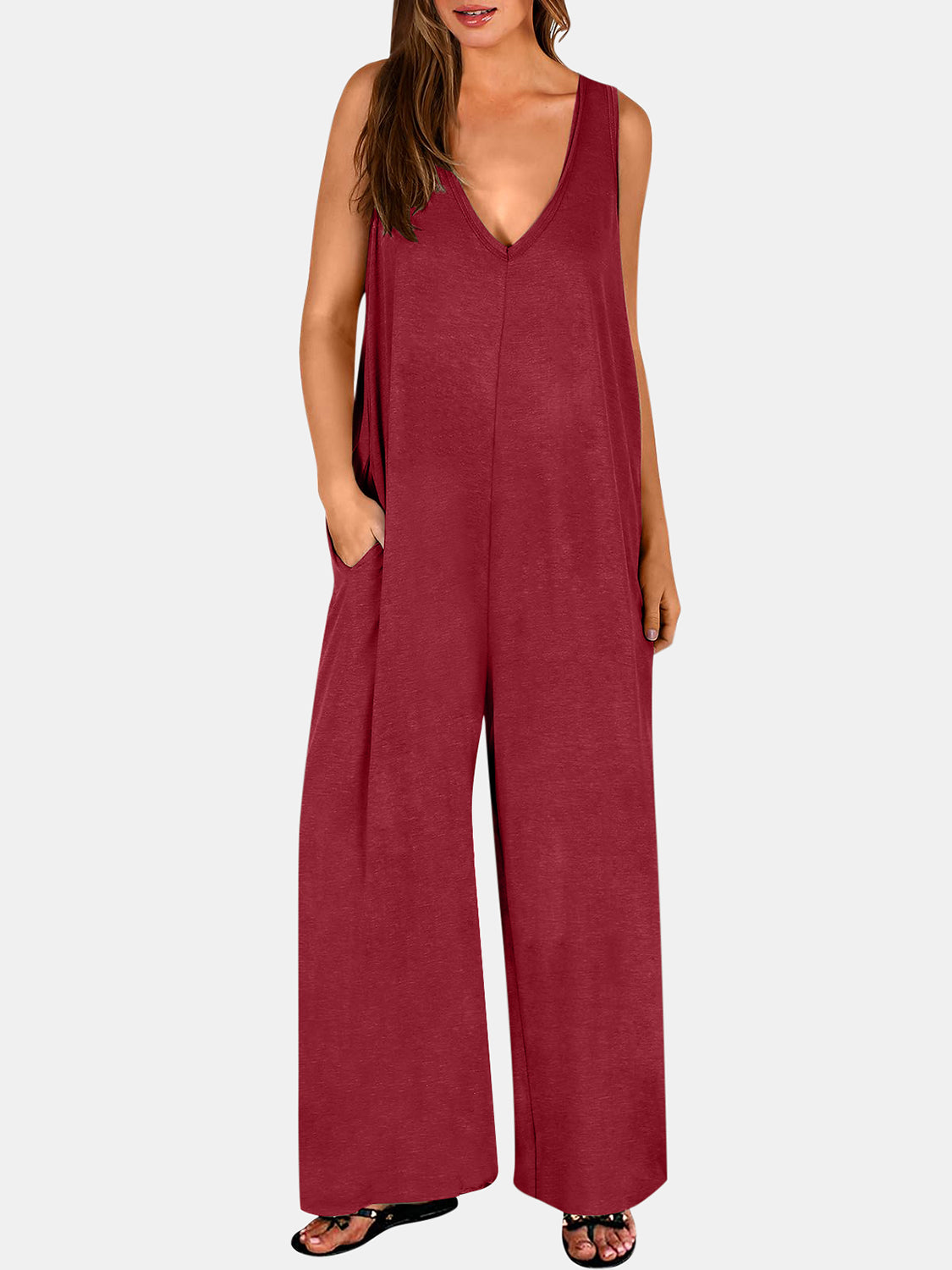 Full Size V-Neck Wide Strap Jumpsuit-Angel Casuals