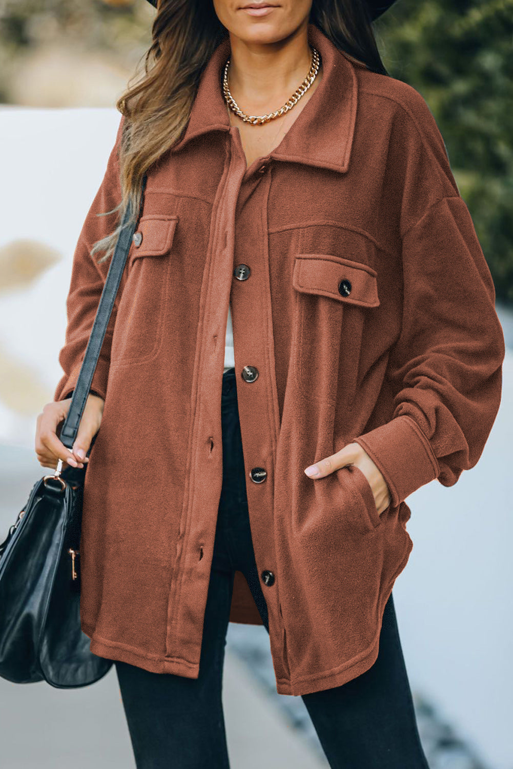 Button Up Collared Neck Long Sleeve Jacket-Angel Casuals