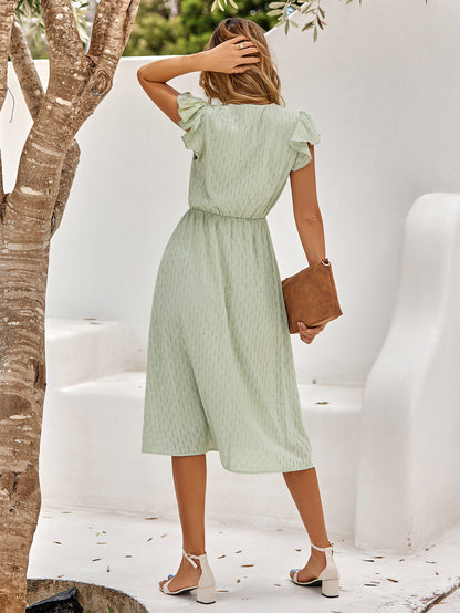 V-Neck Flutter Sleeve Midi Dress-Angel Casuals