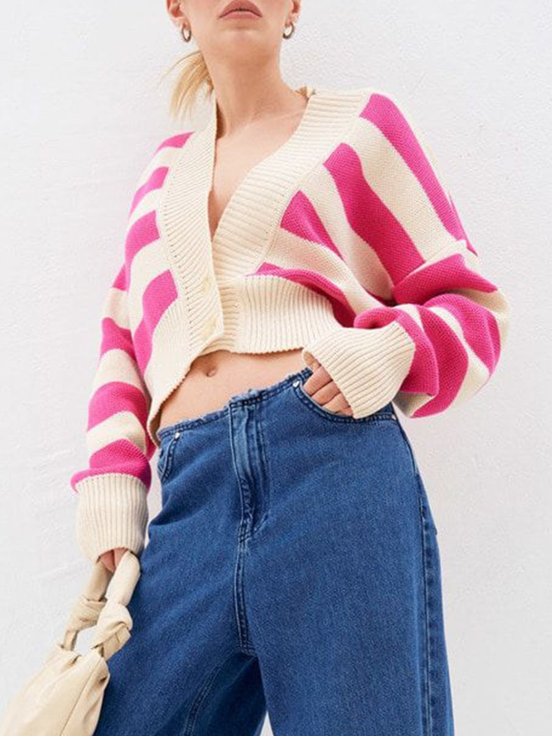 Striped Button Down Drop Shoulder Cardigan-Angel Casuals