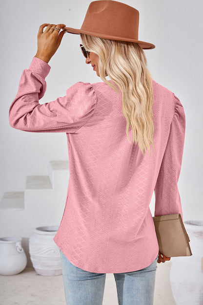 Ruched Notched Long Sleeve T-Shirt-Angel Casuals