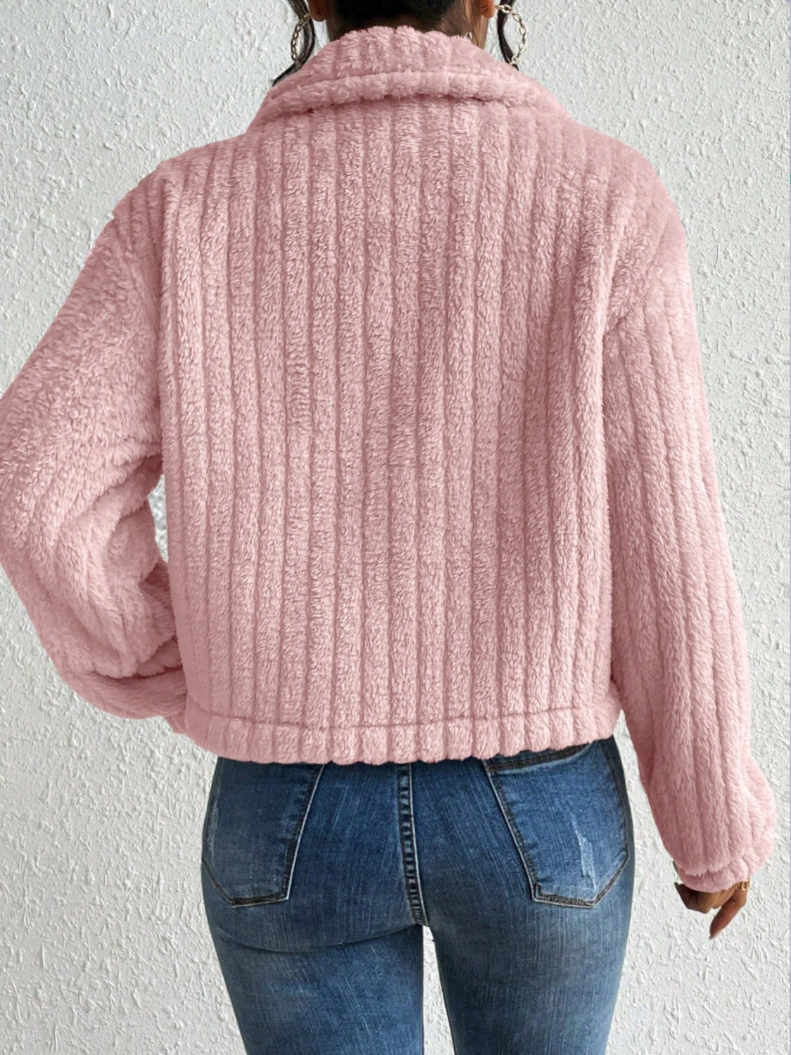 Fuzzy Button Up Collared Neck Jacket-Angel Casuals
