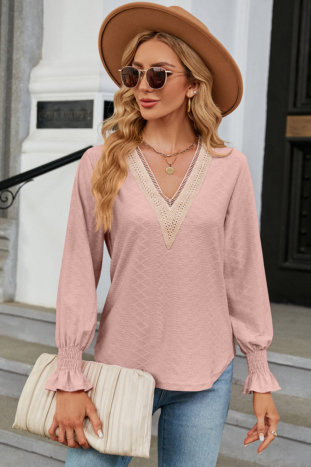 V-Neck Flounce Sleeve T-Shirt-Angel Casuals
