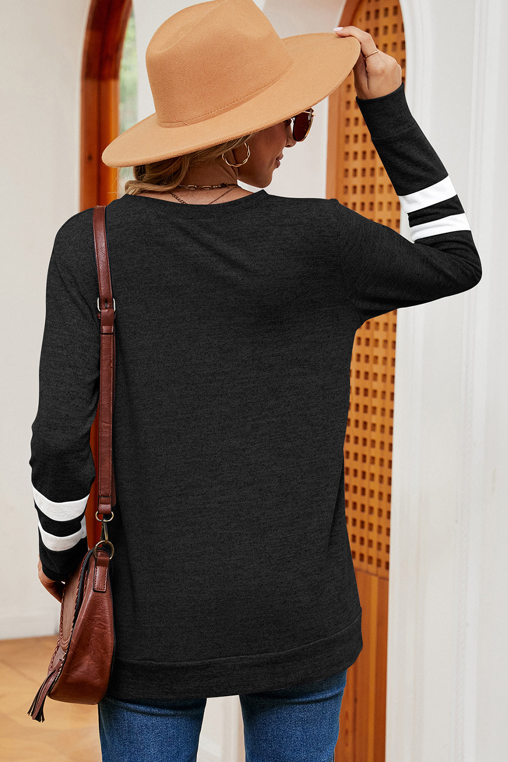 Striped V-Neck Long Sleeve T-Shirt-Angel Casuals