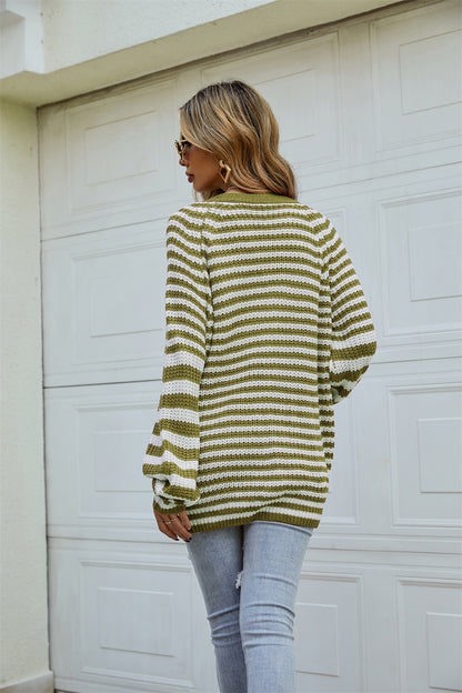 Angel Wings Striped Button Up Long Sleeve Cardigan-Angel Casuals