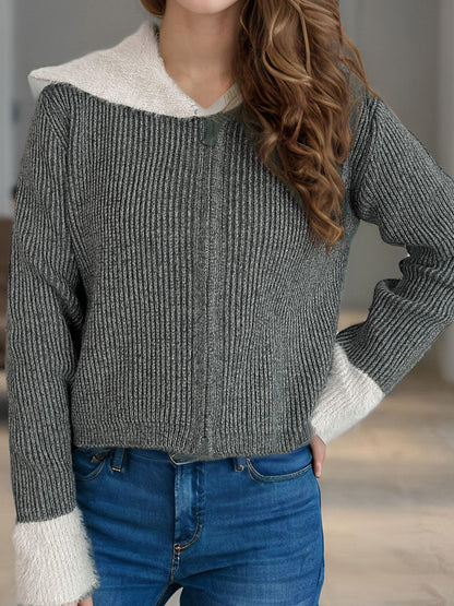 Zip Up Collared Neck Long Sleeve Cardigan-Angel Casuals