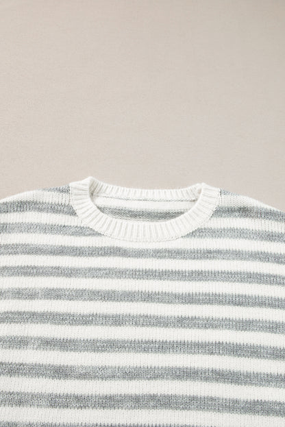 Striped Round Neck Dropped Shoulder Sweater-Angel Casuals