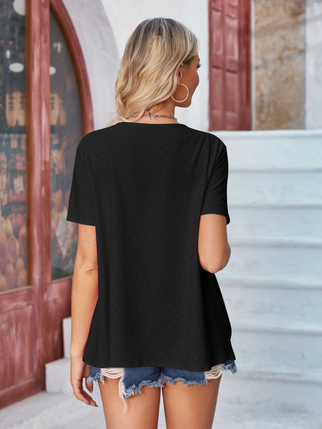 Eyelet Open Front Short Sleeve Cover Up-Angel Casuals