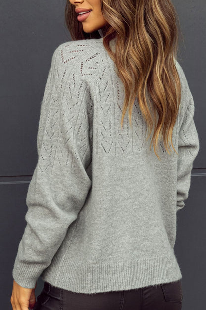 Openwork Button Down Long Sleeve Cardigan-Angel Casuals