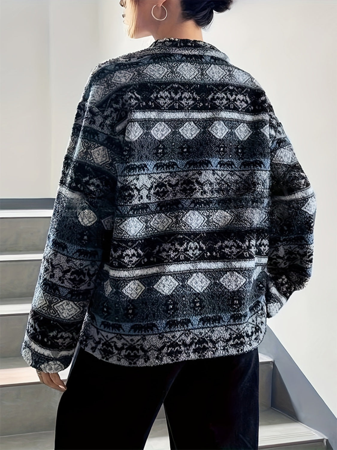 Geometric Turtleneck Zip Up Jacket-Angel Casuals