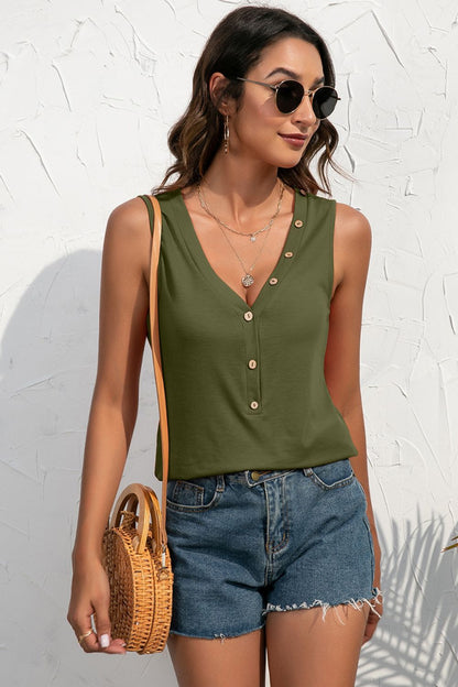 Buttoned Deep V Tank-Angel Casuals